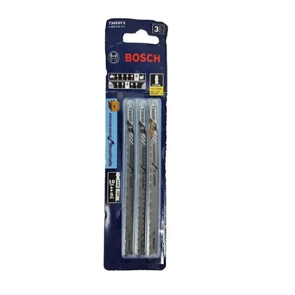 BOSCH T345XF3 Jigsaw Blade 3 Piece T-Shank 5" Progressor for Wood with Nails